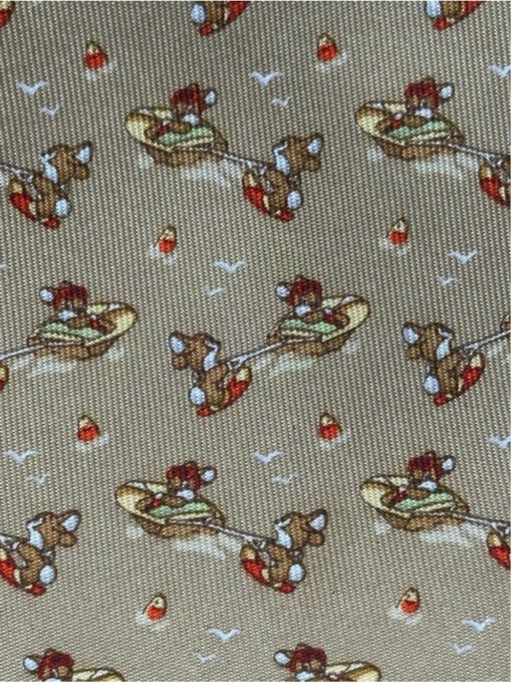 Salvatore Ferragamo Silk Tie Tan Brown Bunnies Driving a Boat Water Skiing - Picture 8 of 15